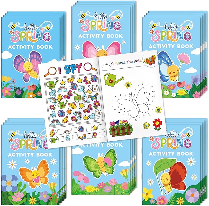 JAPBOR Spring Butterfly Activity Coloring Books - Mini Springtime Activities Color Book Bulk for Kids Party Favors, Butterflies Flowers Small Colour Pages for Easter Gifts Class Drawing Painting Games