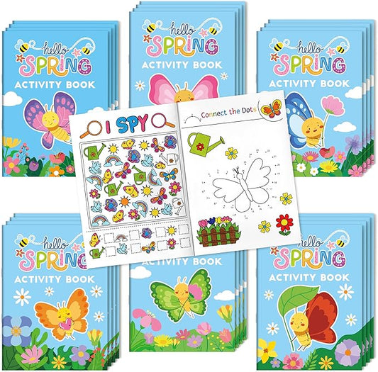 JAPBOR Spring Butterfly Activity Coloring Books - Mini Springtime Activities Color Book Bulk for Kids Party Favors, Butterflies Flowers Small Colour Pages for Easter Gifts Class Drawing Painting Games