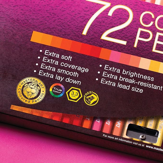 MASTERART Colored Pencils 72 Colors for Kids and Adults Coloring, Free Sharpener in the box