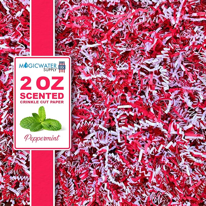 MagicWater Scented Crinkle Cut Paper - 2 oz - Peppermint - Perfect for Shredded Paper Filler, Basket Filler, Gift Boxes, Bridesmaid Gifts, Christmas Stuffers & More – For All Occasions
