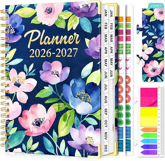 Planner 2026-2027, 18 Month Weekly and Monthly Planner, Jan. 2026 - Jun. 2027, 9" x 11.6" A4 Large Hardcover Calendar Planner with Page Tabs, Separator Page, Inner Pocket, Bookmark, Stickers, Sticky Note Set