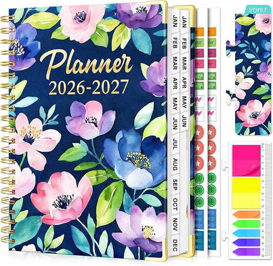 Planner 2026-2027, 18 Month Weekly and Monthly Planner, Jan. 2026 - Jun. 2027, 9" x 11.6" A4 Large Hardcover Calendar Planner with Page Tabs, Separator Page, Inner Pocket, Bookmark, Stickers, Sticky Note Set