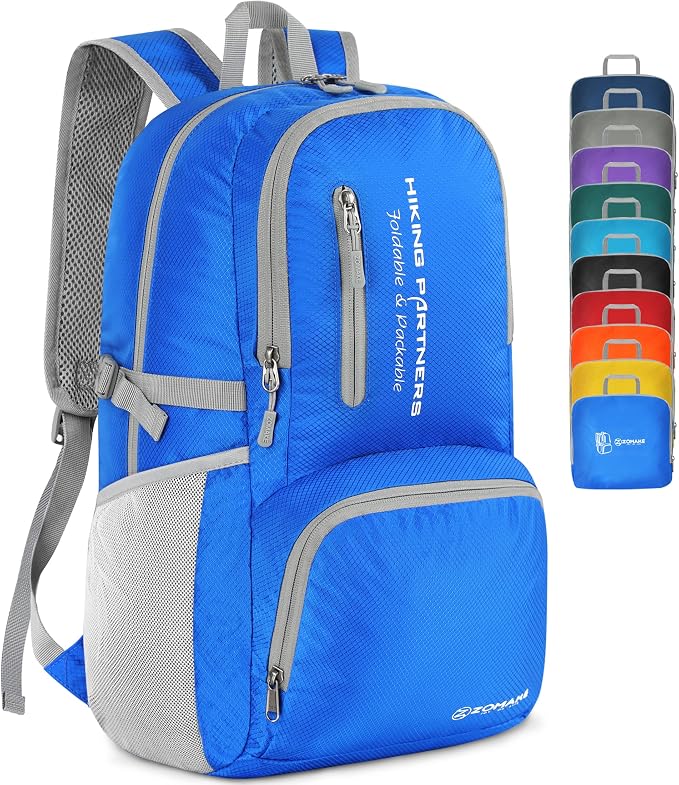 ZOMAKE Lightweight Packable Backpack, 35L Foldable Daypack (Dark Blue) | Light Hiking Backpacks Water Resistant Collapsible Day Pack for Travel, Everyday Carry, Multi-Pocket Layout, Heavy Duty Nylon