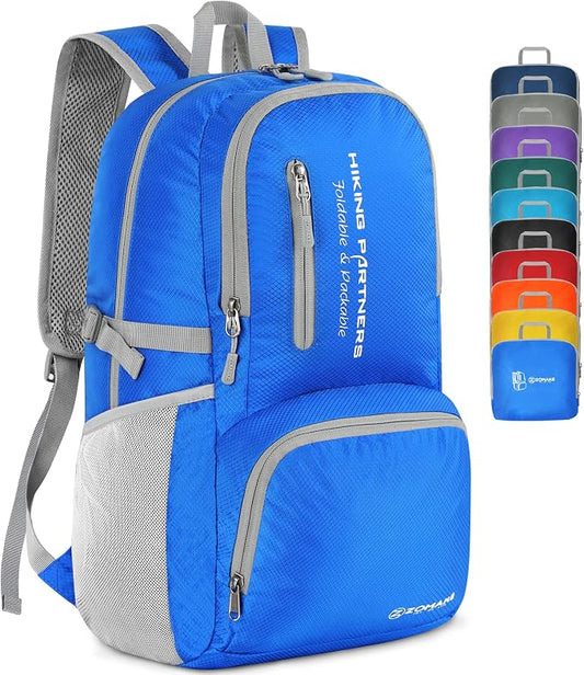 ZOMAKE Lightweight Packable Backpack, 35L Foldable Daypack (Dark Blue) | Light Hiking Backpacks Water Resistant Collapsible Day Pack for Travel, Everyday Carry, Multi-Pocket Layout, Heavy Duty Nylon