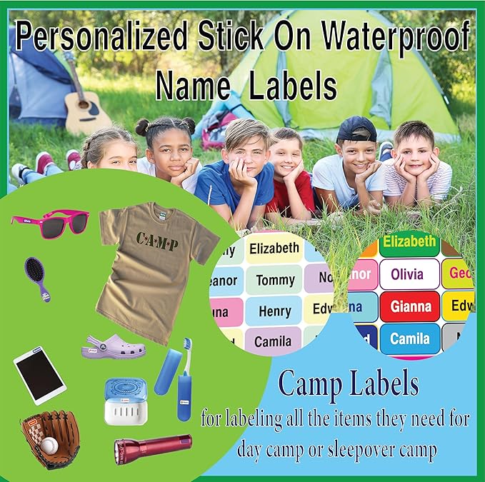 Personalized Name Labels for Kids – 60 Waterproof Peel-and-Stick Labels for Clothes, Lunch Boxes, Water Bottles, Laundry Bags – Durable, Dishwasher & Microwave Safe, Perfect for Camp, Daycare, School
