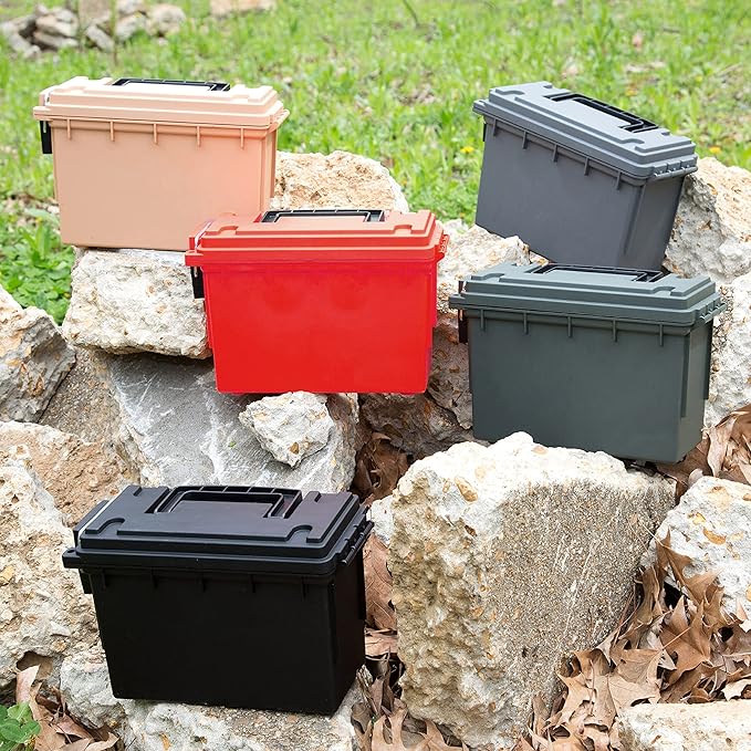 Sheffield 12636 Ammo Storage Box, Stackable .30 Cal Field Boxes, Water and Dust Resistant, Lockable Storage Box with Handle, Secures Hunting Gear, Supplies, and Bullets, Made in USA, Red, 1-Pack