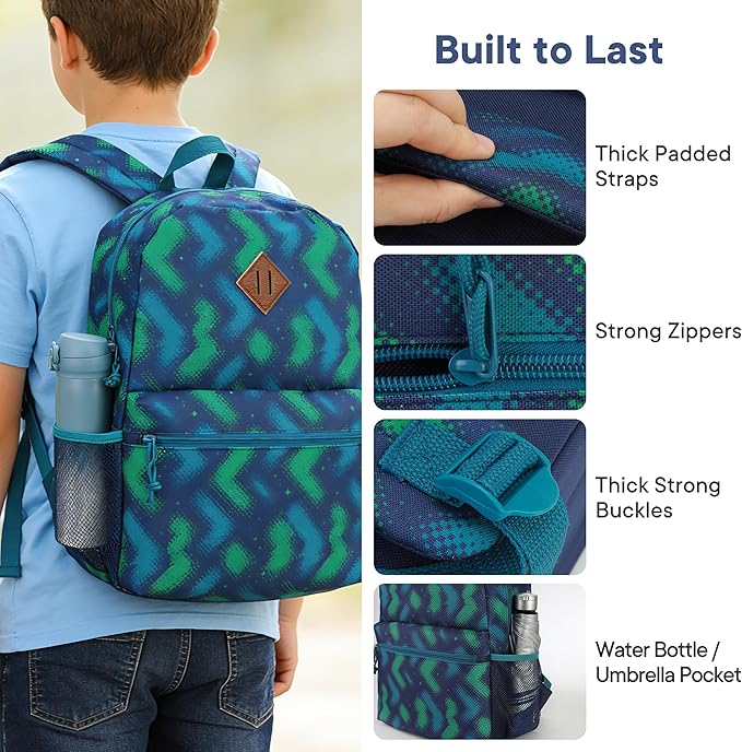 12-Pack 17" Bulk Backpacks for Middle School Students, Bookbags in 6 Assorted Prints, Durable School Backpacks for School Drives, Donations, and Giveaways