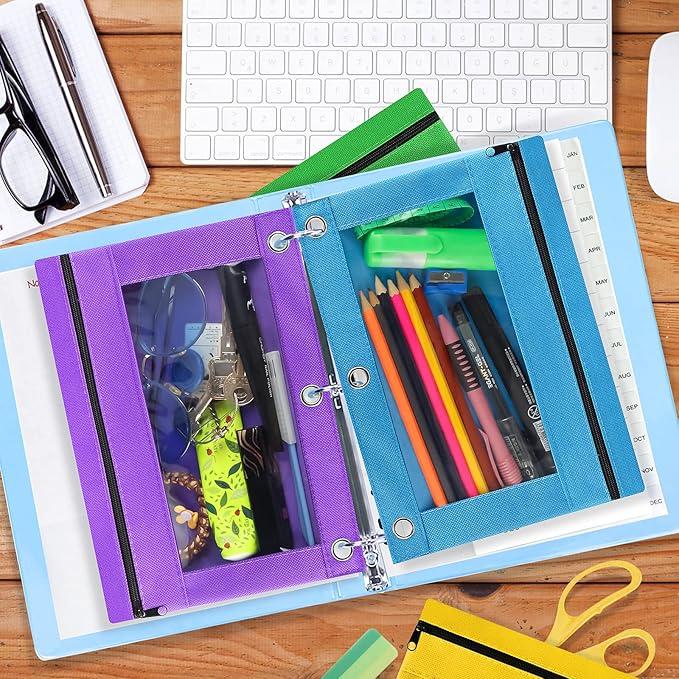Pencil Pouch for 3 Ring Binder, 72 Pack Bulk Pencil Bags with Zipper, 6 Colored Pencil Case for Classroom School Office Supplies, Large Sturdy and Durable Cloth Pencil Pocket for 3 Holder Binder