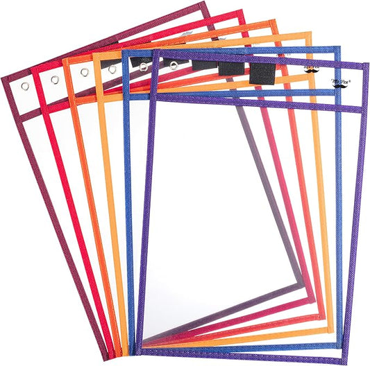Mr. Pen- Reusable Dry Erase Pocket Sleeves, 10" x 14", 6 Pack, Sunset Color, Clear Plastic Paper Sleeves, Ticket Holders, Clear Plastic Sheet Protectors, Teacher, School, Classroom Supplies
