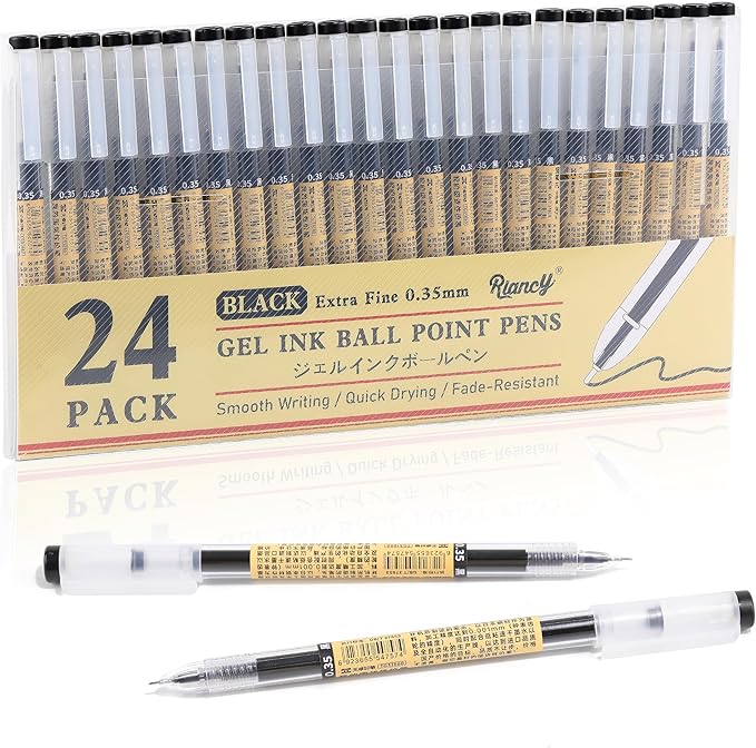 Black Gel Ink Pens, 0.35mm Extra Fine Point Tip Smooth Writing Rollerball Pens, Japanese Style No Smudge Ballpoint Pen, Quick Drying for Journaling Office School Stationery Supplies 24pcs