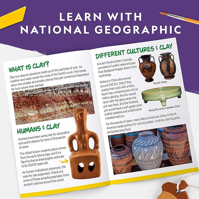 NATIONAL GEOGRAPHIC Mega Arts and Crafts Kit for Kids – Mosaic Kit, Marbling Paint Kit & Air Dry Clay Pottery Kit – Art Projects for Kids Ages 8-12, Crafts for Girls and Boys (Amazon Exclusive)