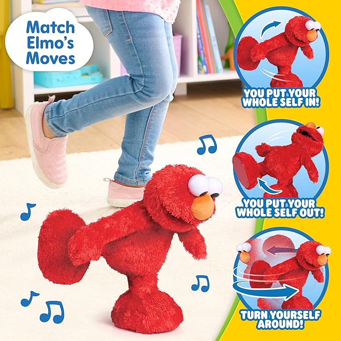 Sesame Street Hokey Pokey Elmo 14” Interactive Plush Toy, Sings, Dances & Plays Music, Bilingual Stuffed Animal for Pretend Play, Soft & Huggable, for Girls and Boys, Ages 18 Months+ by Just Play