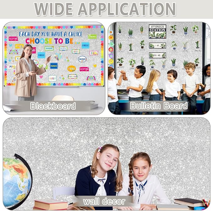 Glitter Silver Bulletin Board Roll Non-Woven Fabric Poster 15.7" x 40 Ft