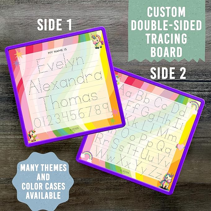Kid's Name Tracing Board | Dry Erase Letter Tracing | Reusable Writing Practice Board | Personalized | Baby Unicorn Theme