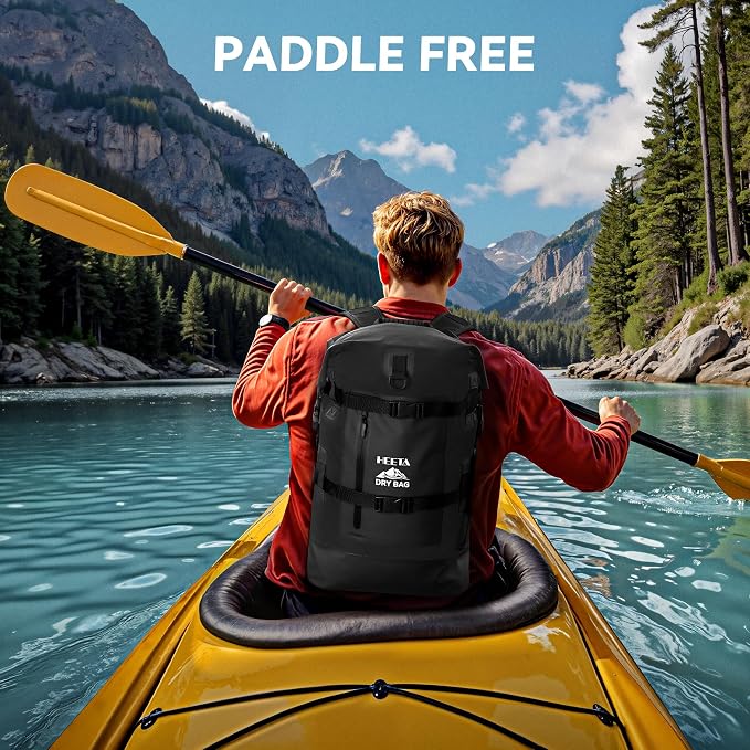 HEETA Dry Bags Waterproof Backpack 40L for Men & Women, Roll Top Heavy Duty | Cushioned Hiking Backpack, for Kayaking Boating Paddle Boarding Fishing Travel Camping Beach Vacation Cruise Ship Essentials