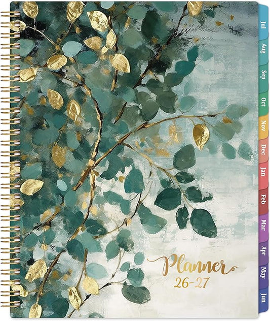 Planner 2026-2027 - Academic Planner 2026-2027, Jul. 2026 - Jun. 2027, 9''x11'', 26-27 Planners Weekly and Monthly with Tabs, Pocket, Twin-wire Binding - Art Leaves