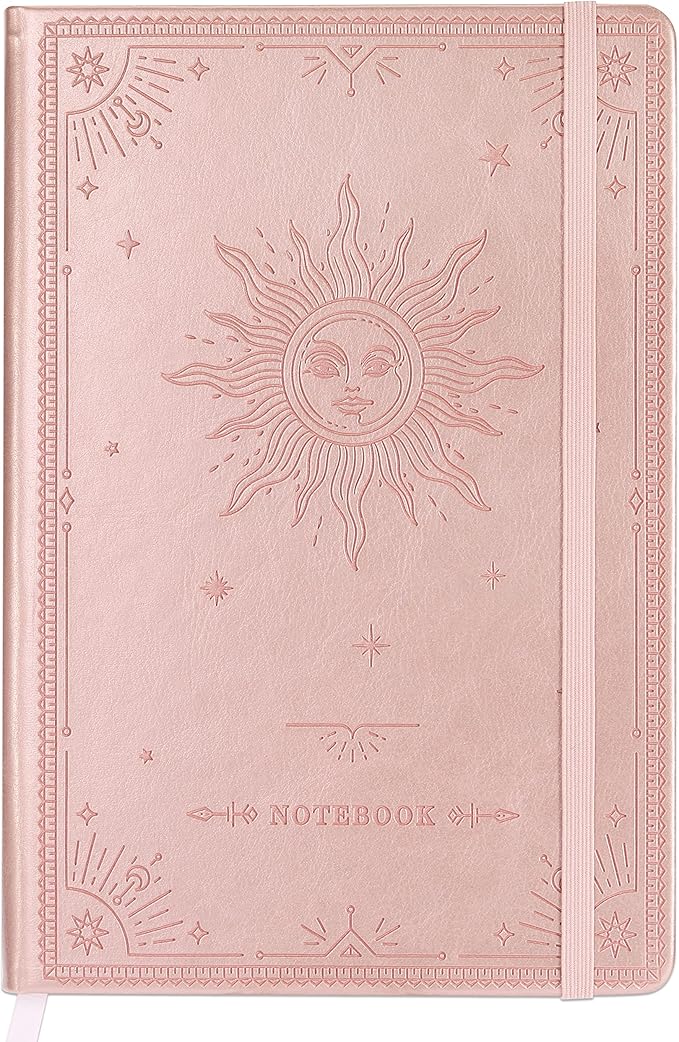 Artfan Ruled Notebook/Journal – Premium Thick Paper Faux Leather Classic Writing Notebook with Pocket + Page Dividers Gifts, Banded, Large, 144 Pages, Hard Cover, Lined (5.8 x 8.4) - The Sun