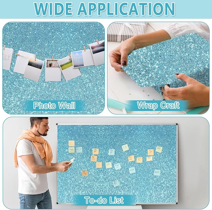 Glitter Light Blue Bulletin Board Roll Non-Woven Fabric Poster 15.7" x12 Ft