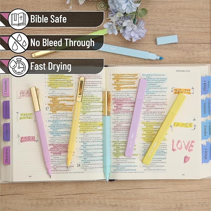 Mr. Pen- Aesthetic Highlighters and Ballpoint Pens No Bleed, 12 Pack, Spring Pastel, Bible Highlighters and Pens No Bleed, Fast Dry and No Smear for Bible Journaling, Planner, School Supplies