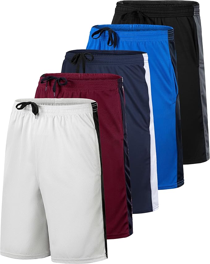 Real Essentials 5 Pack: Boys' Mesh Basketball Athletic Shorts with Pockets – Teen Kids Youth Quick Dry Soccer Running Gym
