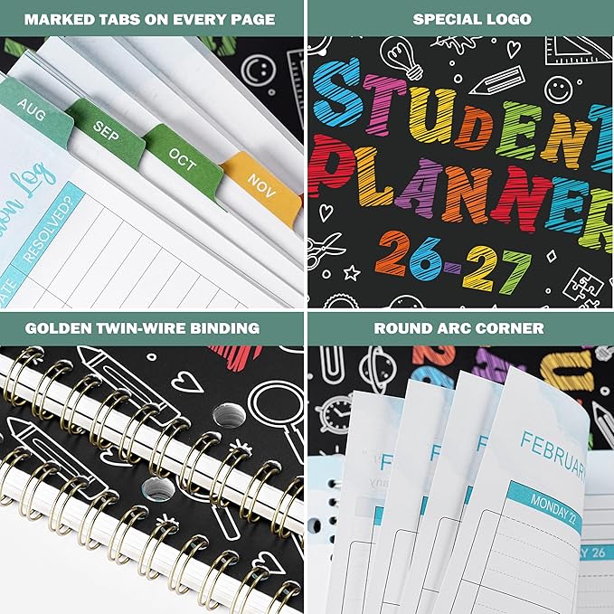 Student Planner 2026-2027 - School Planner 2026-2027, Aug. 2026 - Jun. 2027, 9" × 11", Student Lesson Book with 368 Stickers, Monthly Tabs, 3-Hole Punched, Perfect for Academic Year