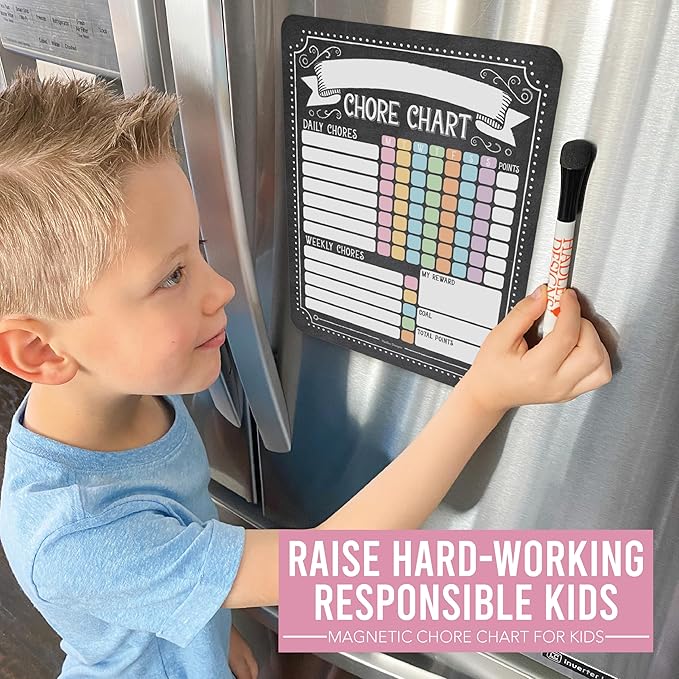 Hadley Designs Magnetic Chore Chart for Kids Multiple Kids – Dry Erase Chores Chart for Adults and Teens, Responsibility Task List for Family, Fridge Task Board Tracker at Home, Chalkboard Chore Board