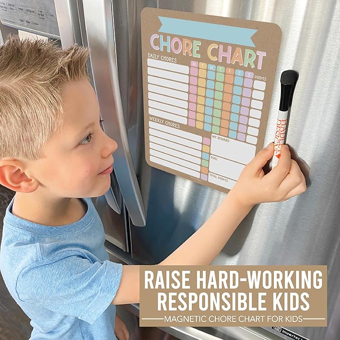 Hadley Designs Magnetic Chore Chart for Kids Multiple Kids – Dry Erase Chores Chart for Adults and Teens, Responsibility Task List for Family, Fridge Task Board Tracker at Home, Kraft Chore Board
