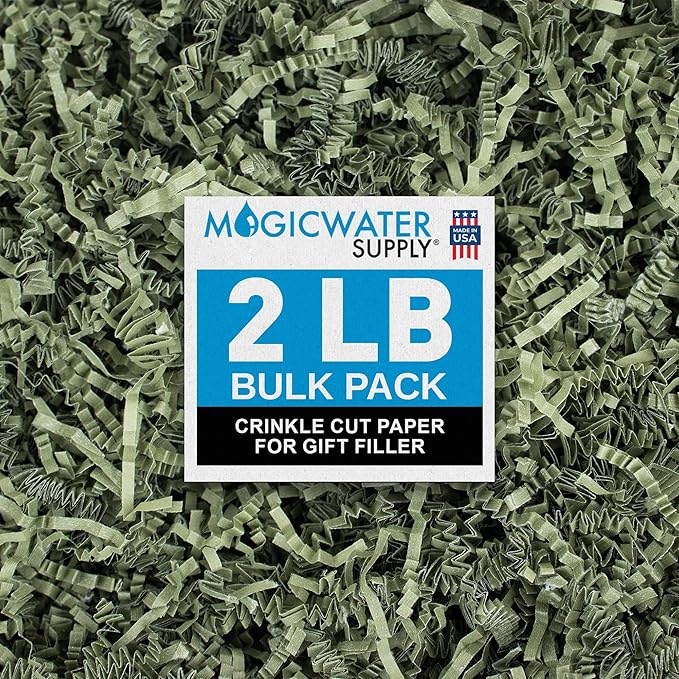 MagicWater Crinkle Cut Paper for Gift Baskets - 2LB - Army Green - Perfect for Shredded Paper Filler, Basket Filler, Gift Boxes, Bridesmaid Gifts, Christmas Stuffers & More – Ideal for All Occasions