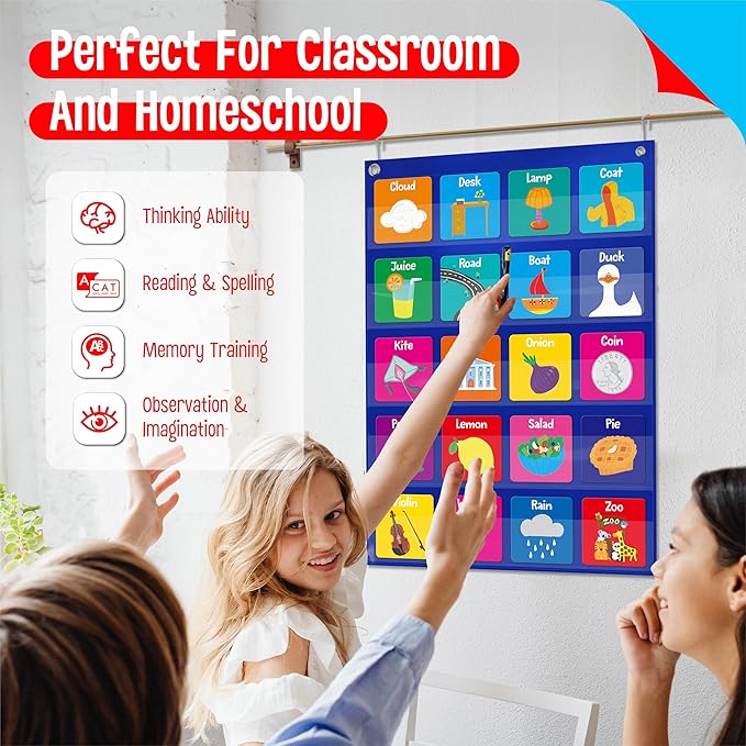 Magnetic Word Pocket Chart, 156 Double Sided Flashcards - CVC Words, First Words & 26 Letters, CVC Literacy Games, Phonics Reading and Spelling Learning Tool for Kindergarten Classroom