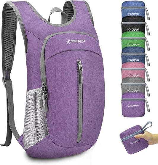 ZOMAKE Lightweight Packable Backpack, 10L Small Foldable Daypack for Hiking | Water Resistant Collapsible Backpacks for Women Men,Everyday Carry,Multi Compartment Storage,Adjustable Strap(Light PurpleA1)