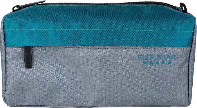 Five Star Pencil Pouch 9-Pocket Zipper Storage Organizer Case for Office Supplies Earbuds Chargers Cables Makeup, Grey/Teal (505600D)