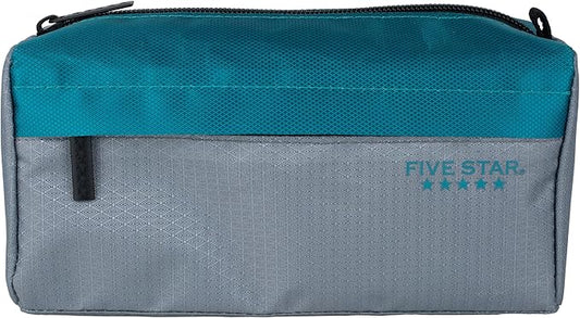 Five Star Pencil Pouch 9-Pocket Zipper Storage Organizer Case for Office Supplies Earbuds Chargers Cables Makeup, Grey/Teal (505600D)