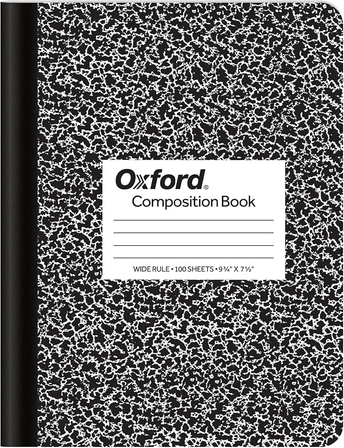 Oxford Marble Composition Book, 9 3/4 X 7 1/2 Inches, Wide Rule, Paperback, 100 Sheets, White (63795)