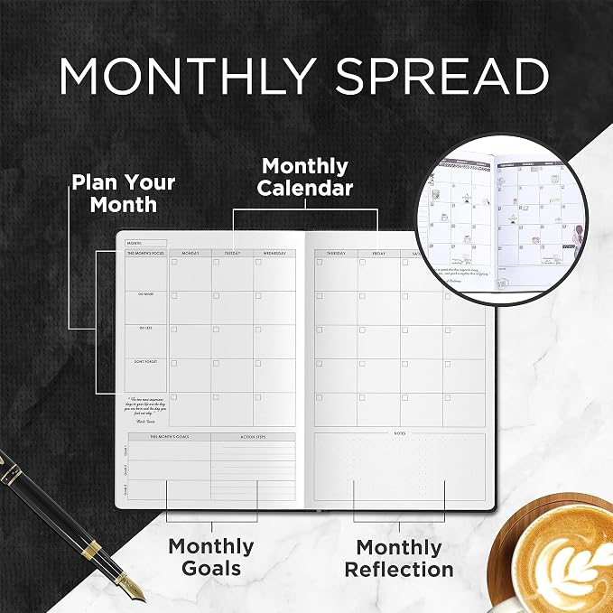 Wordsworth & Black A5 Undated Weekly, Monthly Planner, A5 Paper, Black