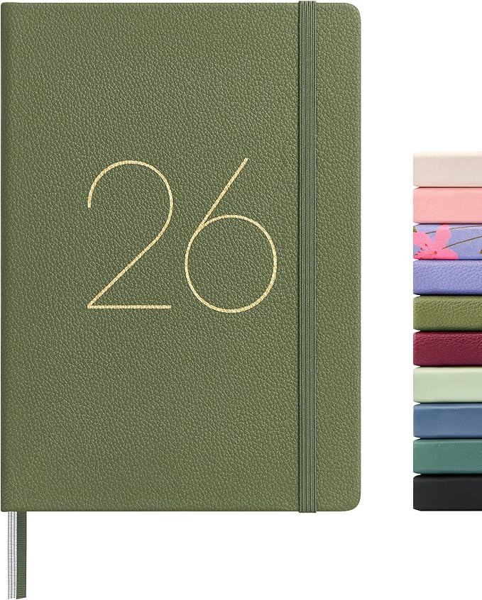 And Per Se 2026 Planner, 15 Months Hardcover Daily, Weekly & Monthly Planner, A5 size, 100GSM Thick Paper, Back Pocket, 5.7" x 8"(Olive Green)