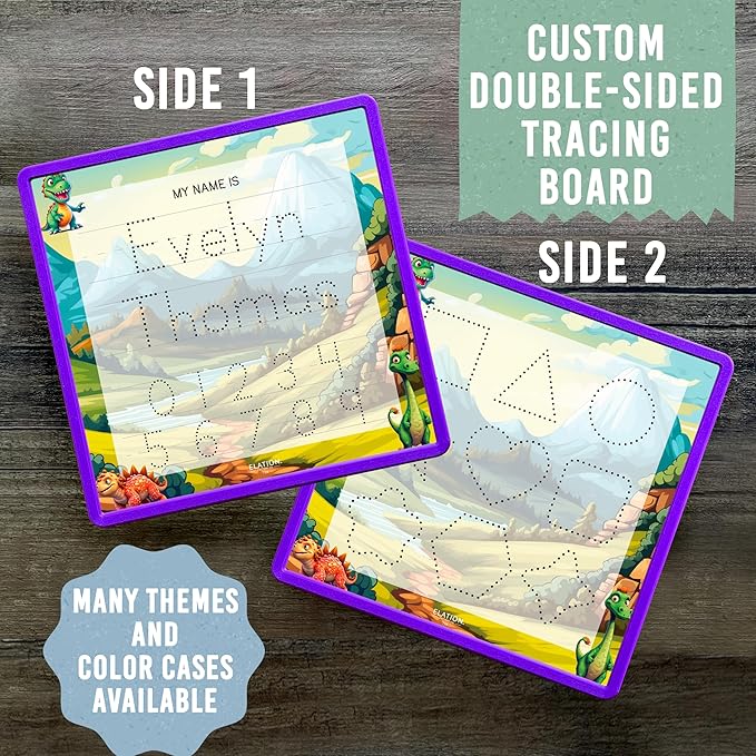 Kid's Name Tracing Board | Dry Erase Letter Tracing | Reusable Writing Practice Board | Personalized | Dinosaur Friends Theme