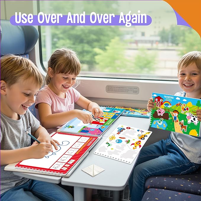 SpriteGru Sticker Activity Pad, 30 Different Scenes & 100+ Reusable Stickers, Dry Erase Brain-Boosting Puzzle Activities Book for Kids, Educational Toy for Road Trip, Airplane & Car Travel