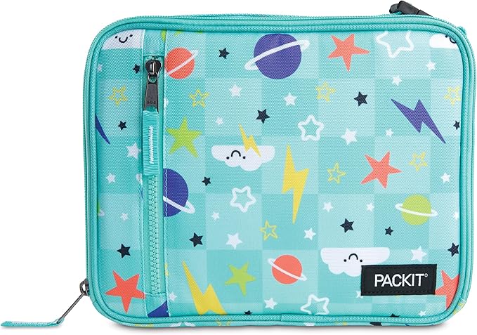 PackIt Freezable Classic Lunch Box, Happy Clouds, Built with EcoFreeze Technology, Collapsible, Reusable, Zip Closure With Zip Front Pocket and Buckle Handle, Designed for Fresh Lunch On the Go