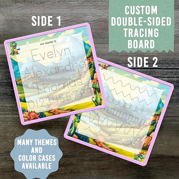 Kid's Name Tracing Board | Dry Erase Letter Tracing | Reusable Writing Practice Board | Personalized | Dinosaur Friends Theme