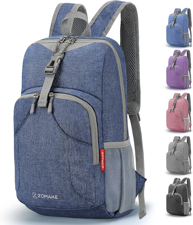 ZOMAKE Lightweight Packable Backpack, 10L Small Foldable Daypack for Hiking | Water Resistant Collapsible Backpacks for Women Men, Everyday Carry, Multi Compartment Storage,Adjustable Strap(Navy Blue A4)