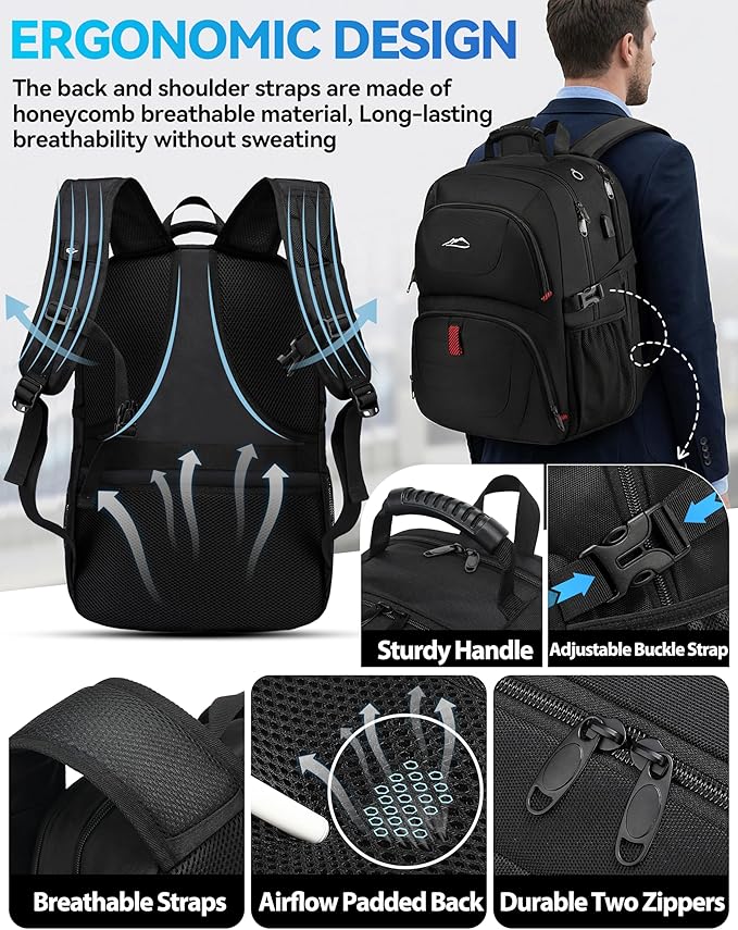 ProEtrade Travel Backpack, Extra Large Laptop Backpack Business Anti Theft TSA Approved College Work Computer Bag Fits 18.4 Inch Laptop with USB Charging Port for Women Men(Black,L)