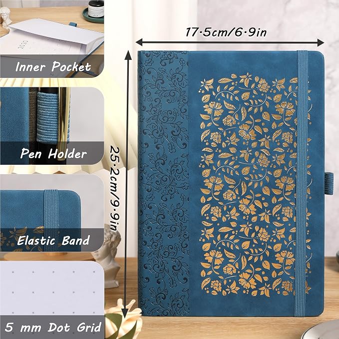 TIEFOSSI B5 Dot Journals for Women Men, 160 GSM Thick Paper, 150 Numbered Pages, 5 * 5MM Dot Grid, Dotted Notebooks for Planner Organization