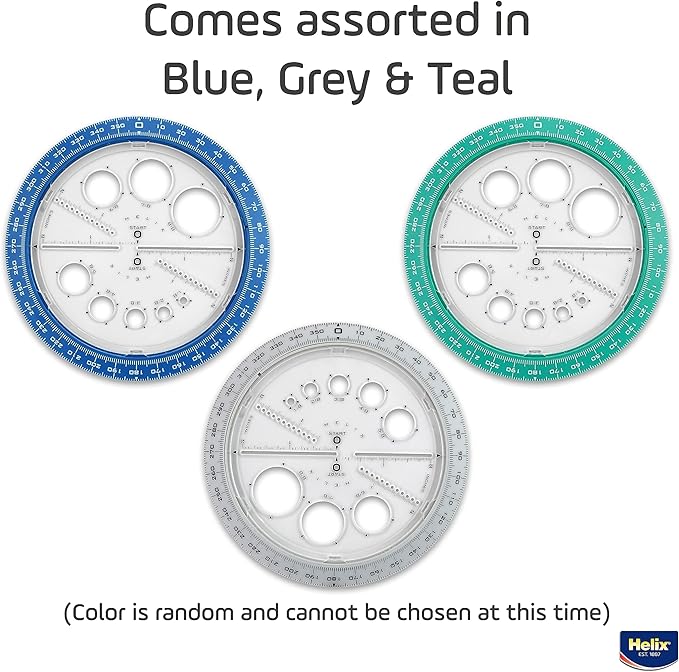 Helix Geometry Tool Set – Locking Compass, Protractor, and 360° Angle & Circle Maker with Integrated Templates – Precision Drawing & Measuring Kit for Students and Professionals