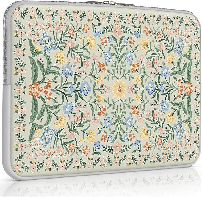 iCasso Laptop Sleeve 13 inch for MacBook Air 13-13.6 inch, Vintage MacBook Neo/Pro 13 inch case, Slim Protective Travel Carrying Case for MacBook Pro 14 inch, Chromebook, HP, Green Boho Floral