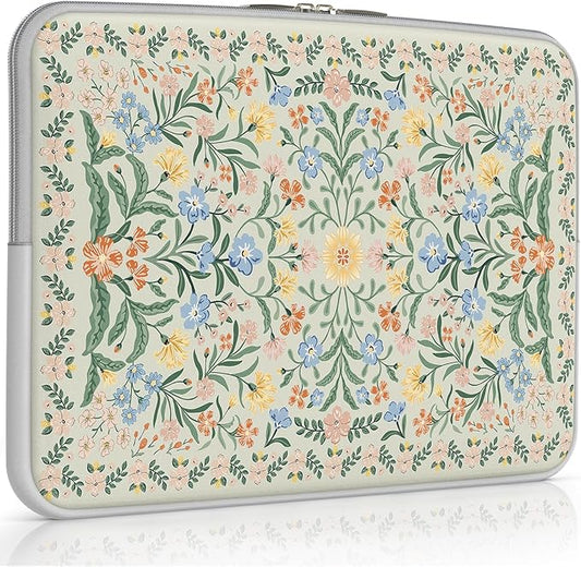 iCasso Laptop Sleeve 13 inch for MacBook Air 13-13.6 inch, Vintage MacBook Neo/Pro 13 inch case, Slim Protective Travel Carrying Case for MacBook Pro 14 inch, Chromebook, HP, Green Boho Floral