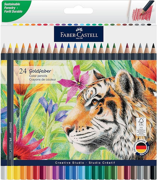 Faber-Castell Goldfaber Color Pencils: Professional Colored Pencils with Smooth Laydown, Rich Pigment, Break-Resistant Cores, Great for Beginners, Hobbyists & Adult Coloring (24 Count)