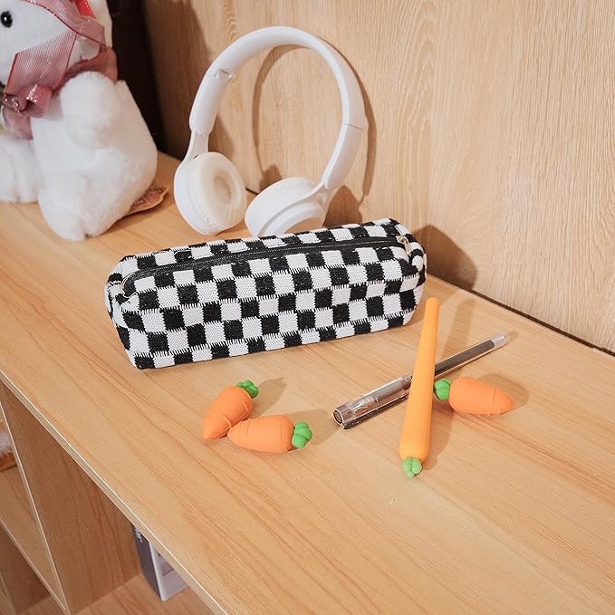 Pencil Case Pen Case Office College School Storage Bag Pouch Holder Box Organizer Makeup Pouch Cosmetic Bag Aesthetic Cute Pencil Case for Girls Boys Kids (Black)