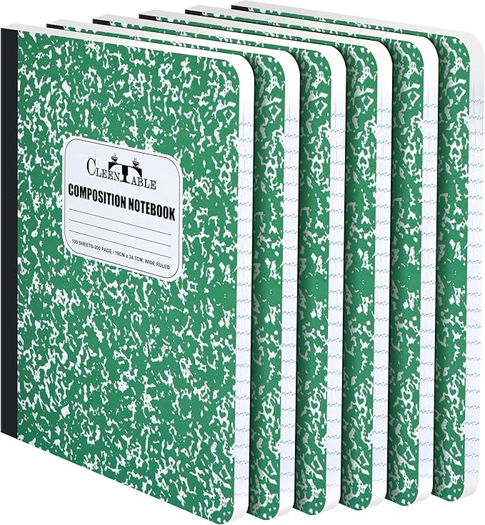 CLEENTABLE Composition Notebook 8 Pack, Wide Ruled Paper, Marble Cover Notebooks for School, 9.75 x 7.5 Inches, 100 Sheets (200 Pages), Sewn Binding Comp Books, Green