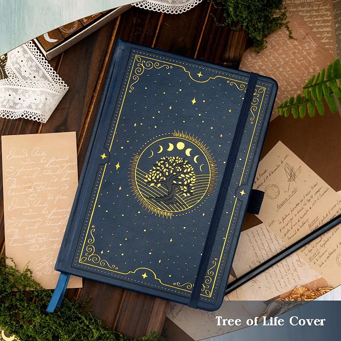 TIEFOSSI Tree of Life Journal, A5 Lined Journal for Women Men, Aesthetic Notebook with 316 Numbered Pages, Hardcover Vegan Leather Journals with Bookmark, 100 GSM Thick Paper
