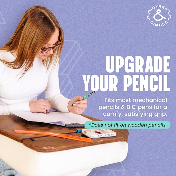 Gyre & Gimble Pencil Gidgets – Textured Silicone Pencil Sleeve for Quiet Fidgeting – Transform Your Mechanical Pencil into a Sensory ADHD Tool for Kids and Adults – 4 Sleeves & 2 Pencils - Gray